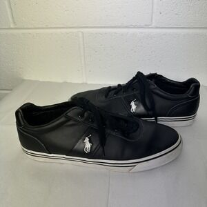 Polo Ralph Lauren Mens 13 D Hanford‎ Black Leather Lace-Up Sneaker